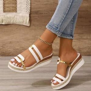Crisscross Contrast Open Toe Wedge Sandals main image 1